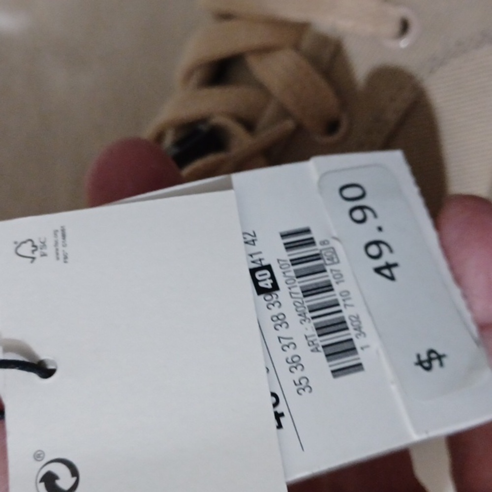 Zara, NWT, Tan High Top, Canvas, Lace up Boots. SZ 40 - 9 US. - Picture 7 of 8